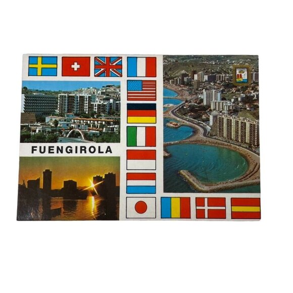 Vintage Postcard Fuengirola Costa Del Sol  Multinational Flags Scenic Views u - Picture 1 of 2
